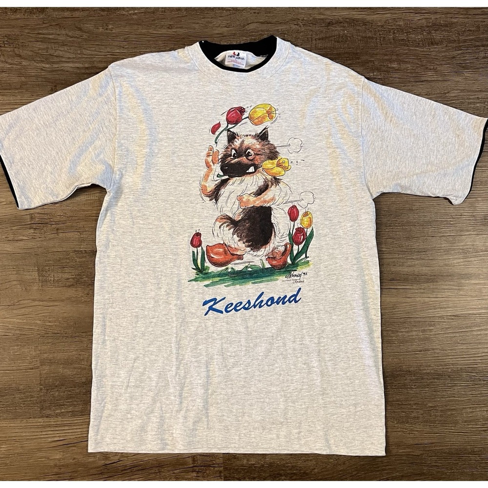 Vintage 1992 McCartney Rosalinde Keeshond Dog Single Stitch Shirt Large F3